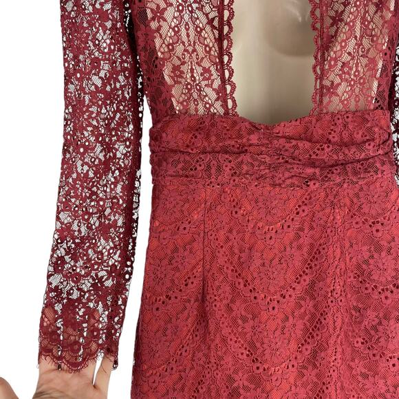 Saylor Celia Puff Shoulder Lace Mini Dress Russet Orange Size XS - Picture 10 of 12